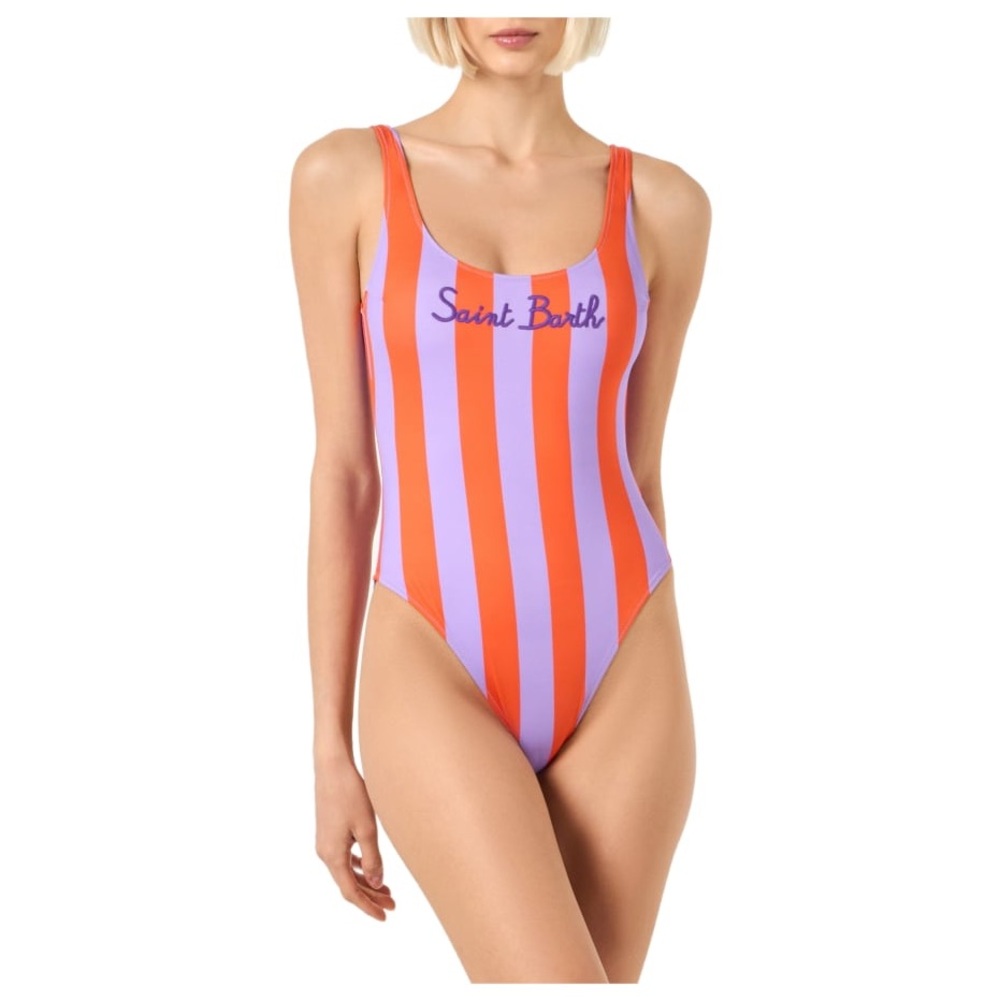 MC2 Saint Barth Orange And Lilac Striped One Piece Swimsuit
